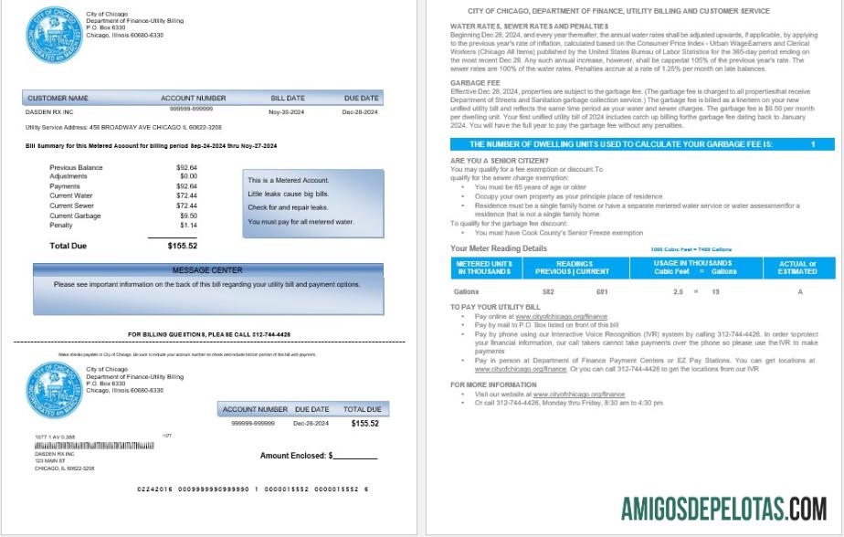 realista Modelo Word e PDF para projeto de lei de serviços públicos da cidade dos EUA, CIDADE DE CHICAGO